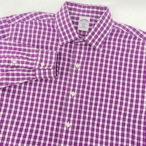 Brooks Brothers 346 Dress Shirt Mens 16-4/5 Purple Gingham Slim Fit Non-Iron 346